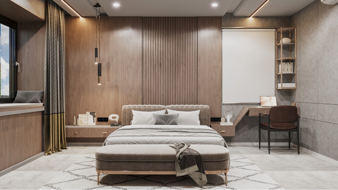 Wooden Base Bed Design With Sider